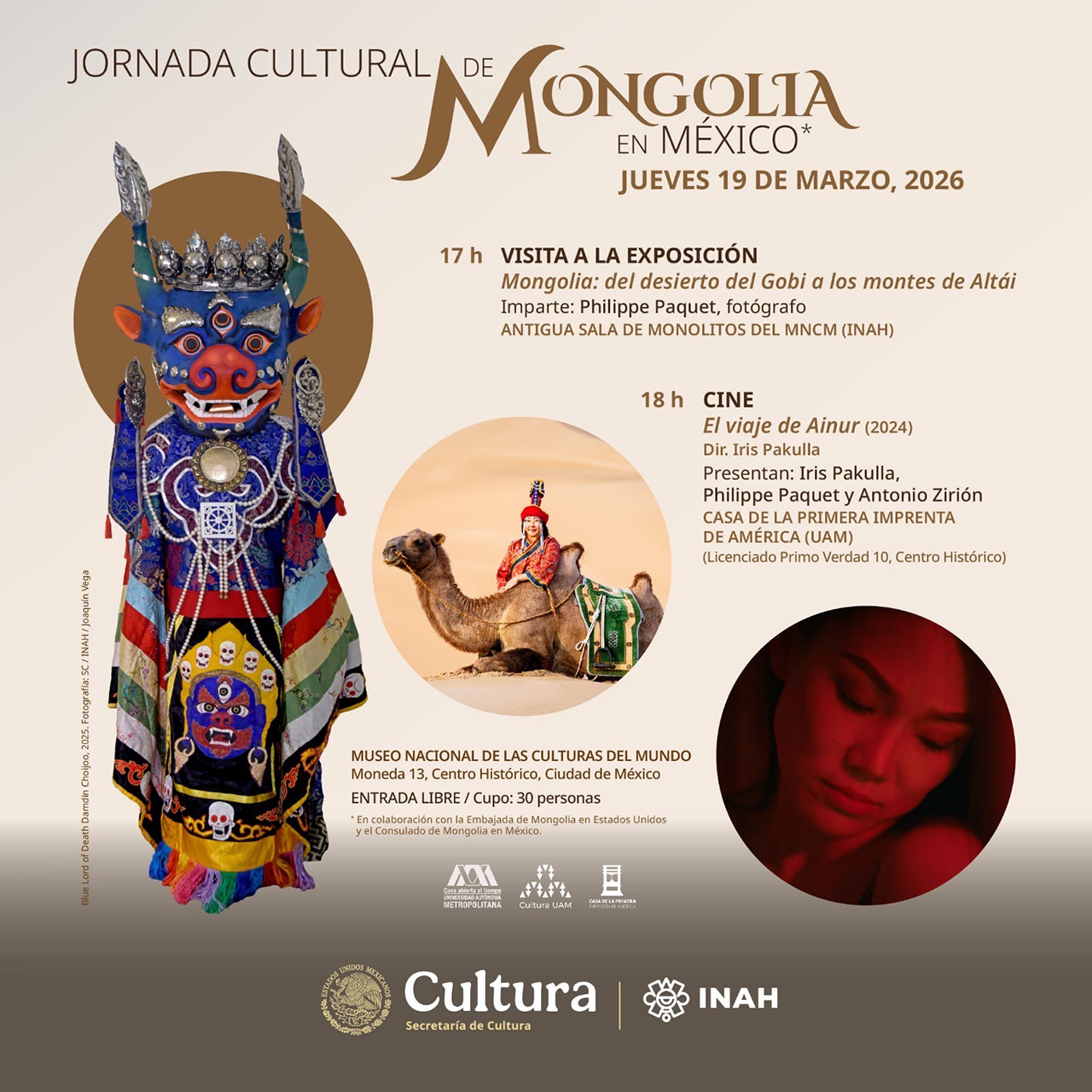 Poster for the Cultural Day of Mongolia in Mexico at the National Museum of World Cultures
